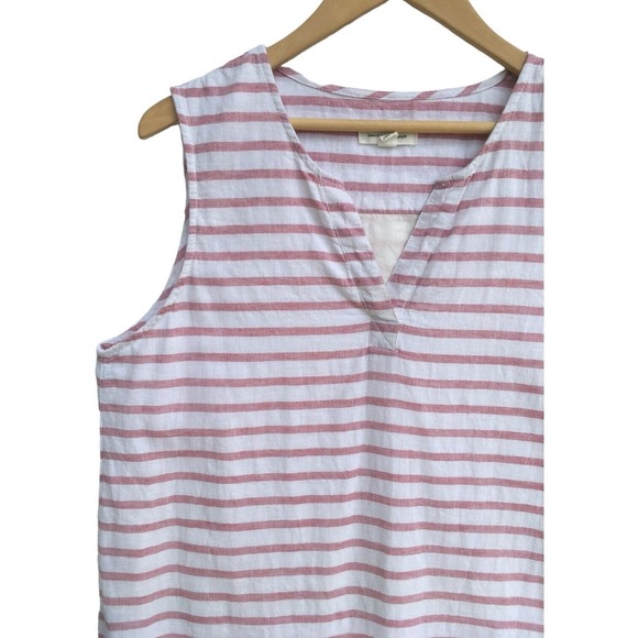 Beach Lunch Lounge Dress Womens L Linen Sleeveless Striped V Neck Beachy Pink - Picture 4 of 12